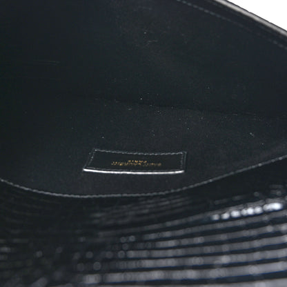 Saint Laurent Calfskin Crocodile Embossed Uptown Monogram Pouch Black 5 of 7