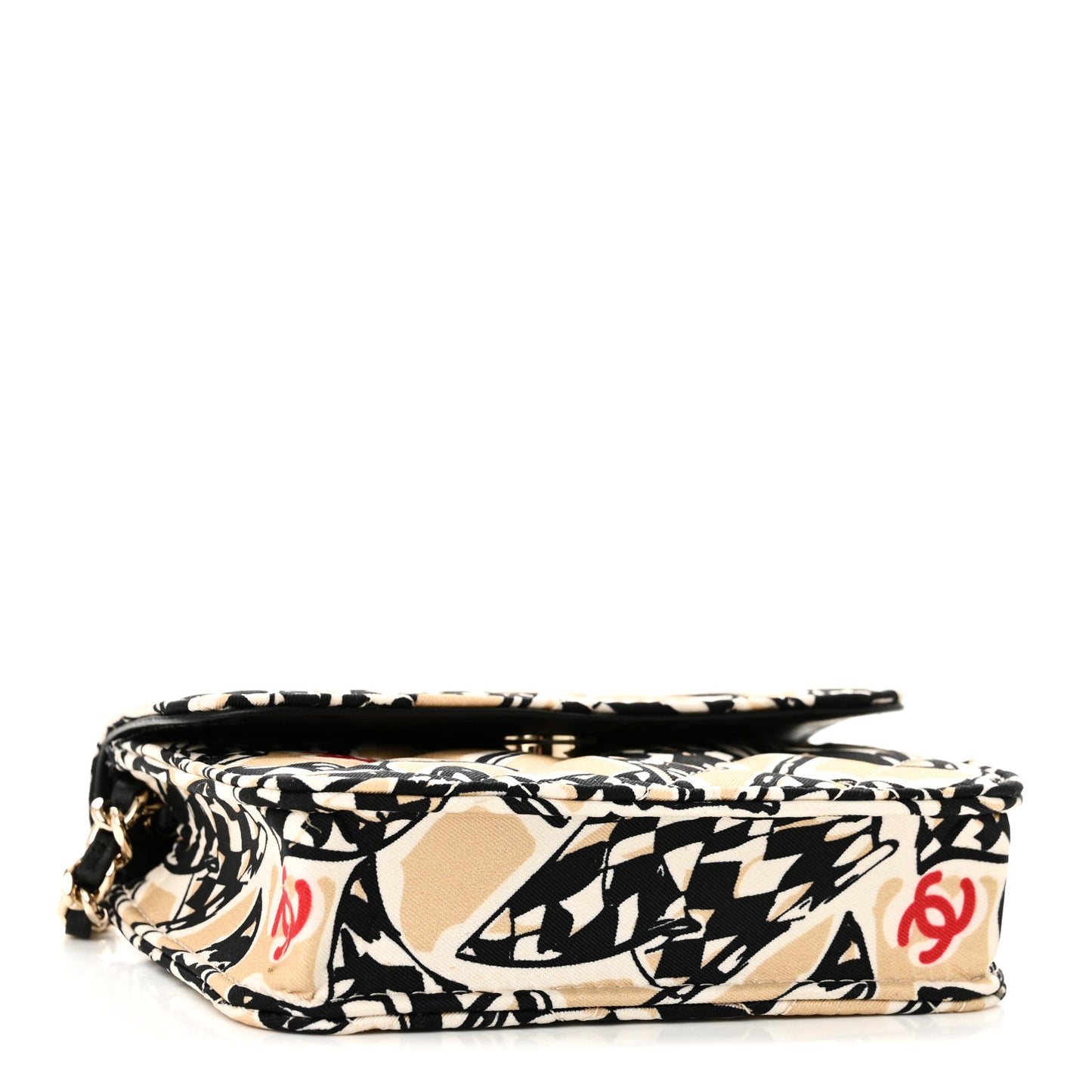 Canvas Check Flag Printed CC Clutch With Chain Beige Multicolor