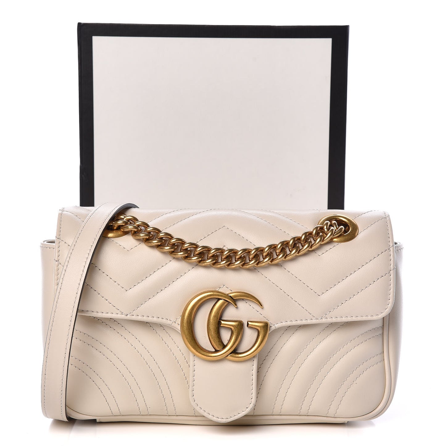 Calfskin Matelasse Mini GG Marmont Shoulder Bag White