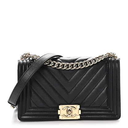 Chanel Caviar Chevron Quilted Medium Boy Flap Black 1 of 10