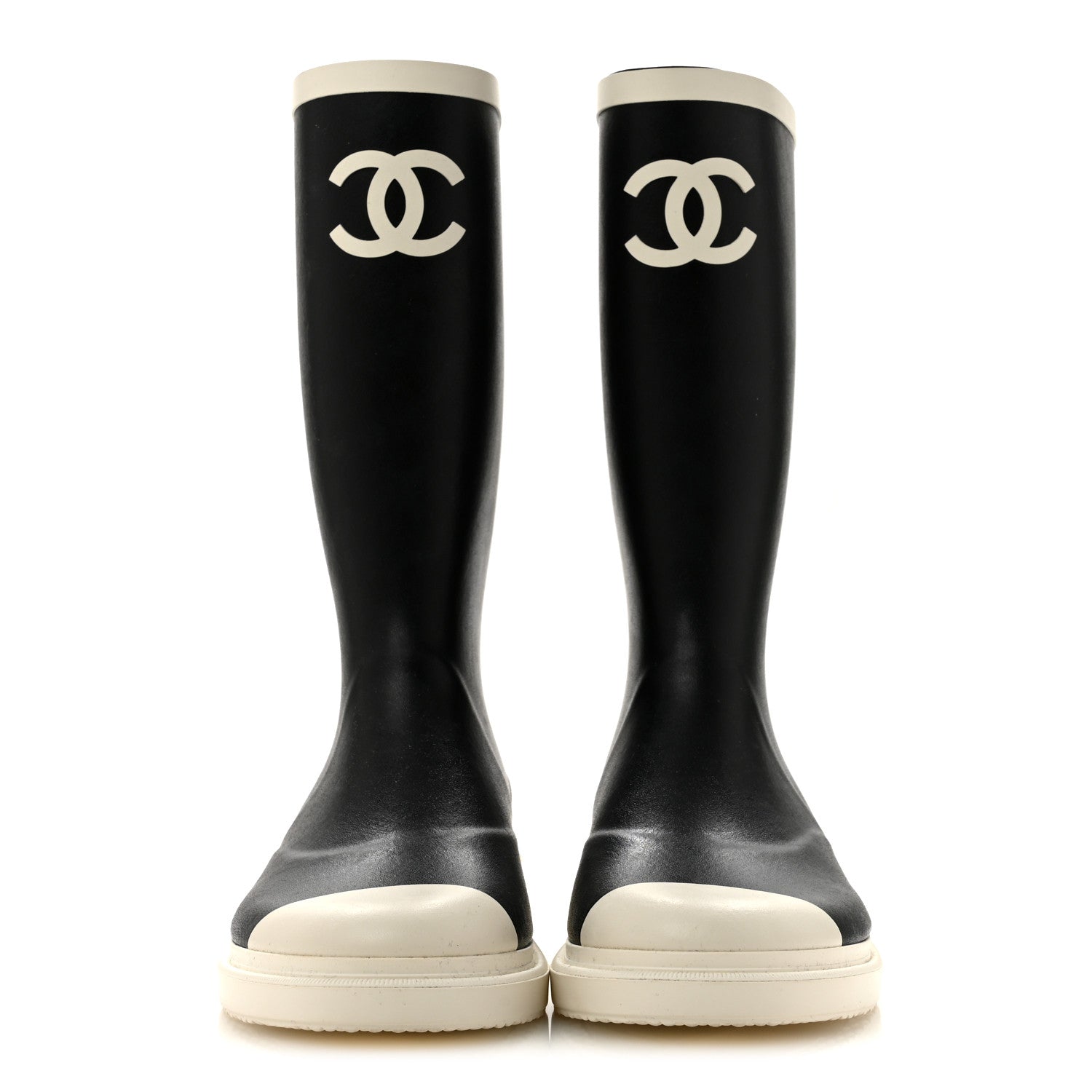 Chanel Caoutchouk CC High Boots 38 Black White 3 of 10