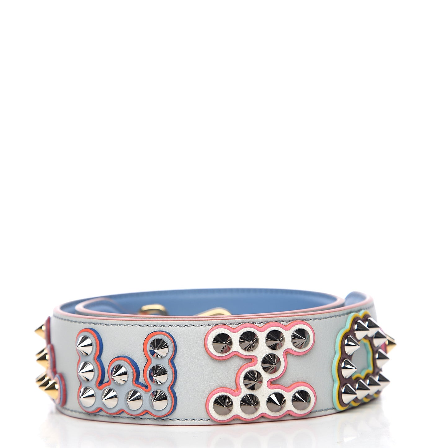 Vitello Dolce Fun Fair Metal Studded Strap You Grigio Perla Blue Multicolor