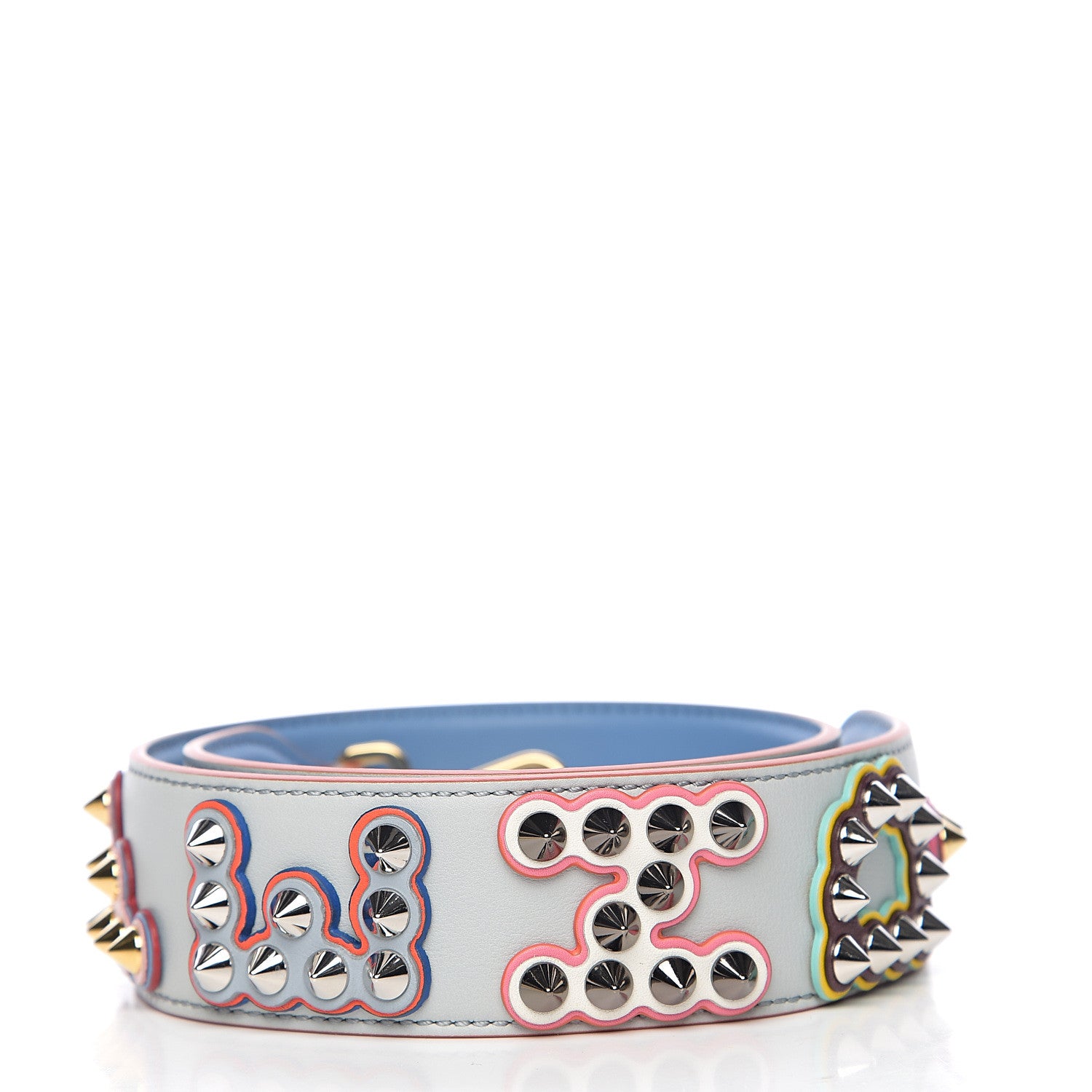 Fendi Vitello Dolce Fun Fair Metal Studded Strap You Grigio Perla Blue Multicolor 2 of 4