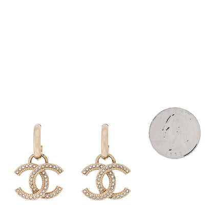 Chanel Metal Crystal Studded CC Hoop Drop Earrings Gold 2 of 5