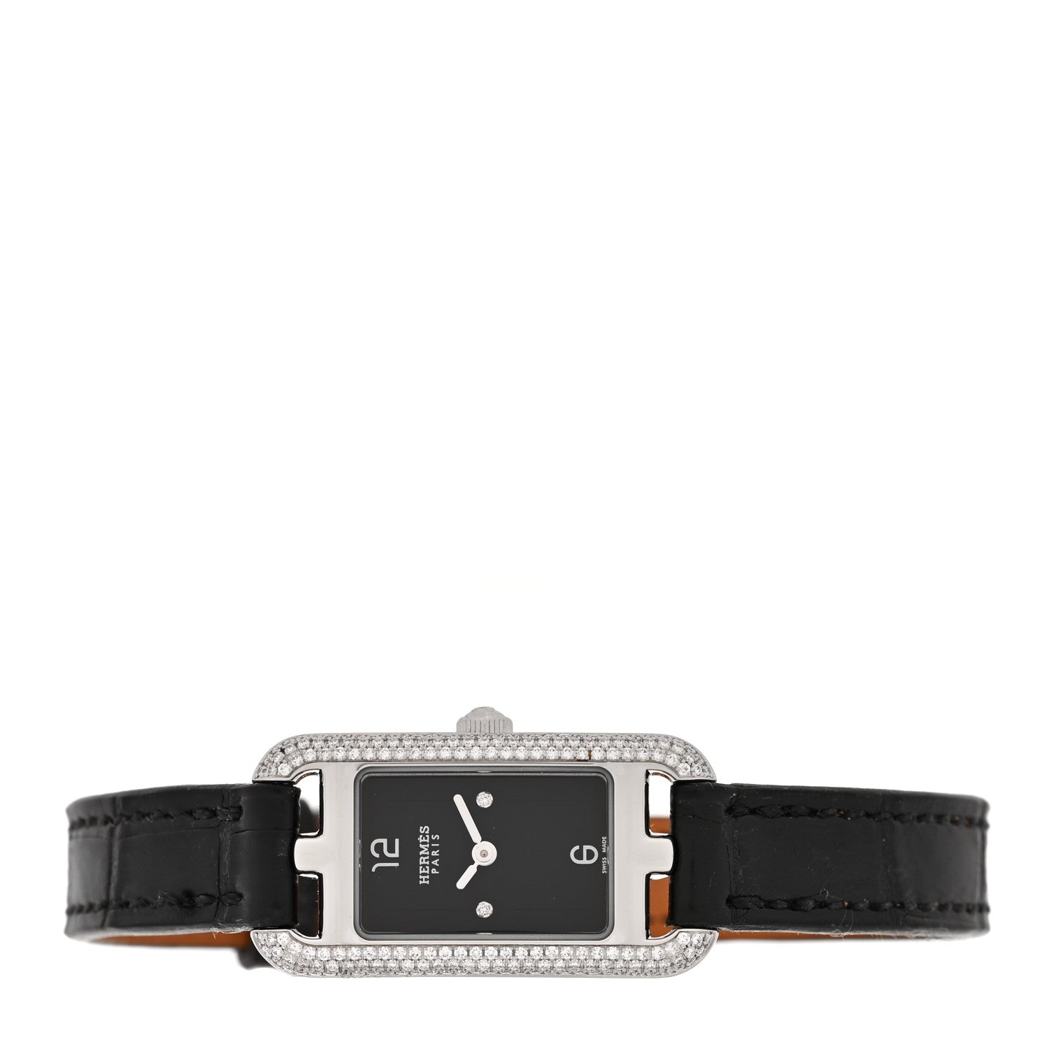 Hermes Stainless Steel Alligator Diamond 17mm Nantucket Quartz Watch Mauve Pale Noir 2 of 5