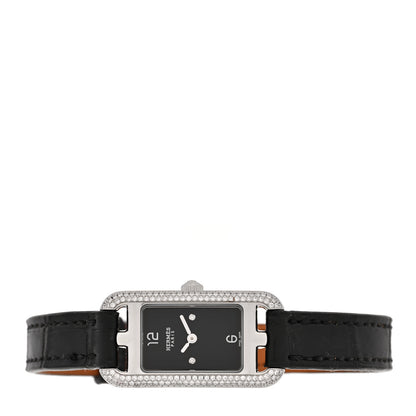 Hermes Stainless Steel Alligator Diamond 17mm Nantucket Quartz Watch Mauve Pale Noir 2 of 5