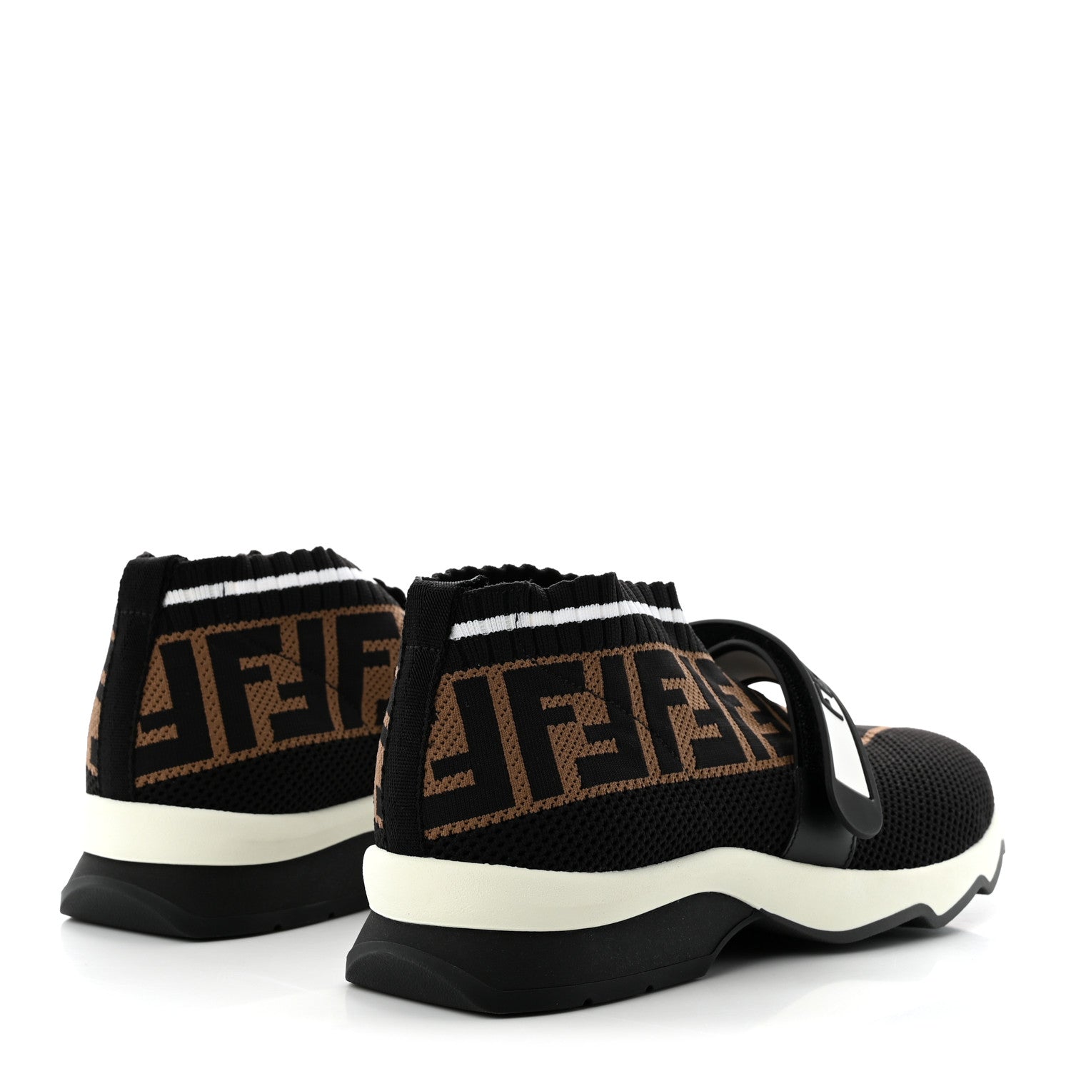 Fendi Stretch Yarn FF Stiff Band Rockoko Sneakers 39 Black White Tobacco 4 of 9