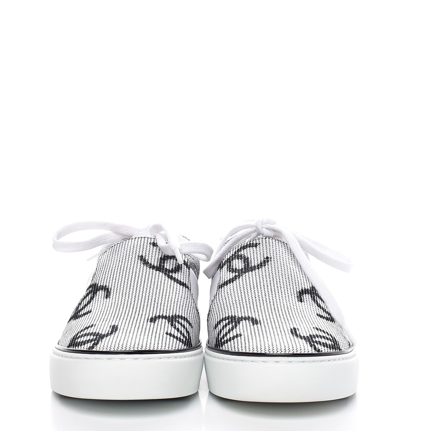 Chanel Embroidered Calfskin Womens CC Sneakers 38.5 Black White 2 of 11