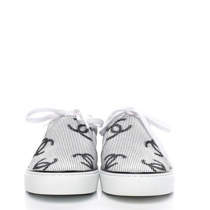 Chanel Embroidered Calfskin Womens CC Sneakers 38.5 Black White 2 of 11