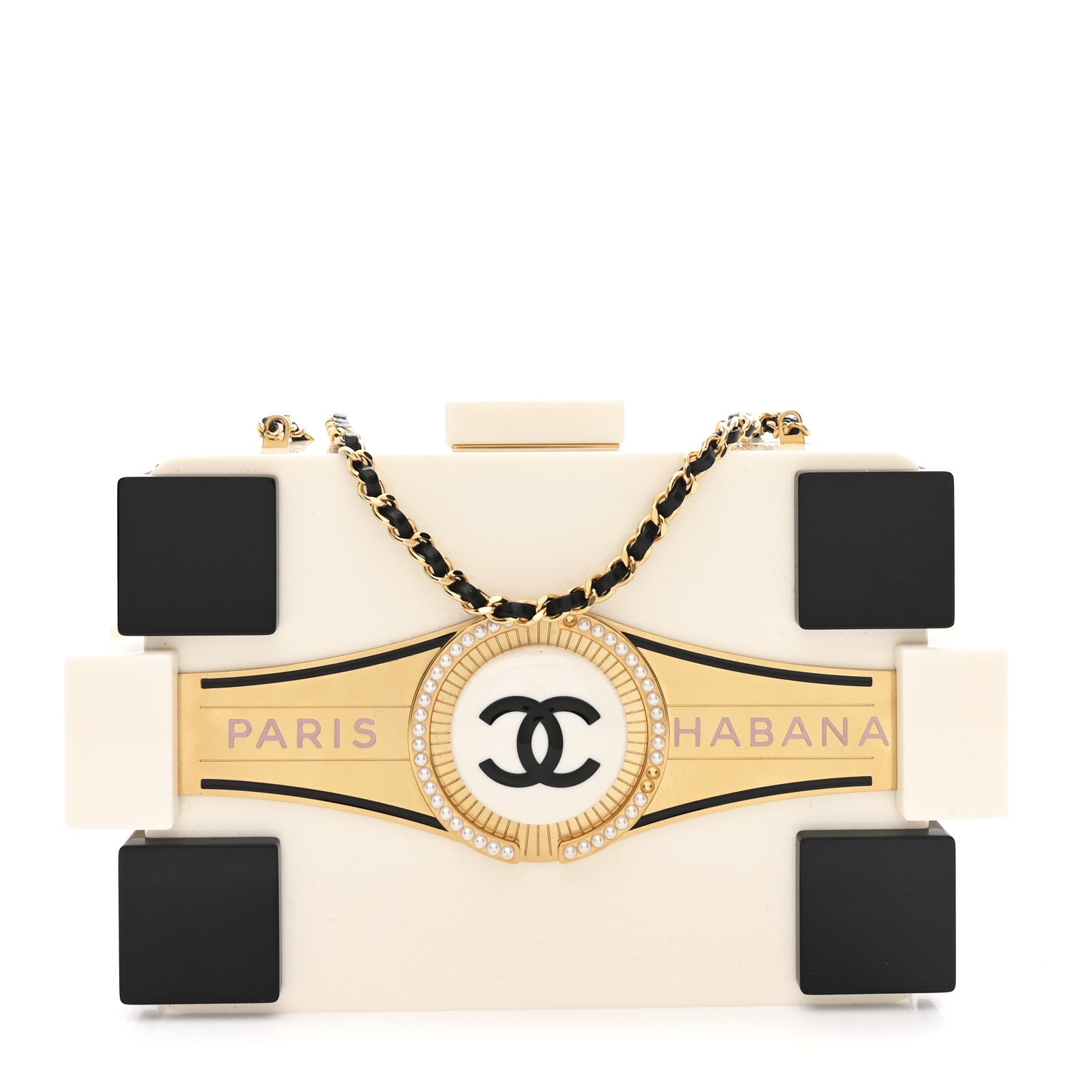Chanel Plexiglass Boy Brick Havana by Night Clutch White Black 1 of 10