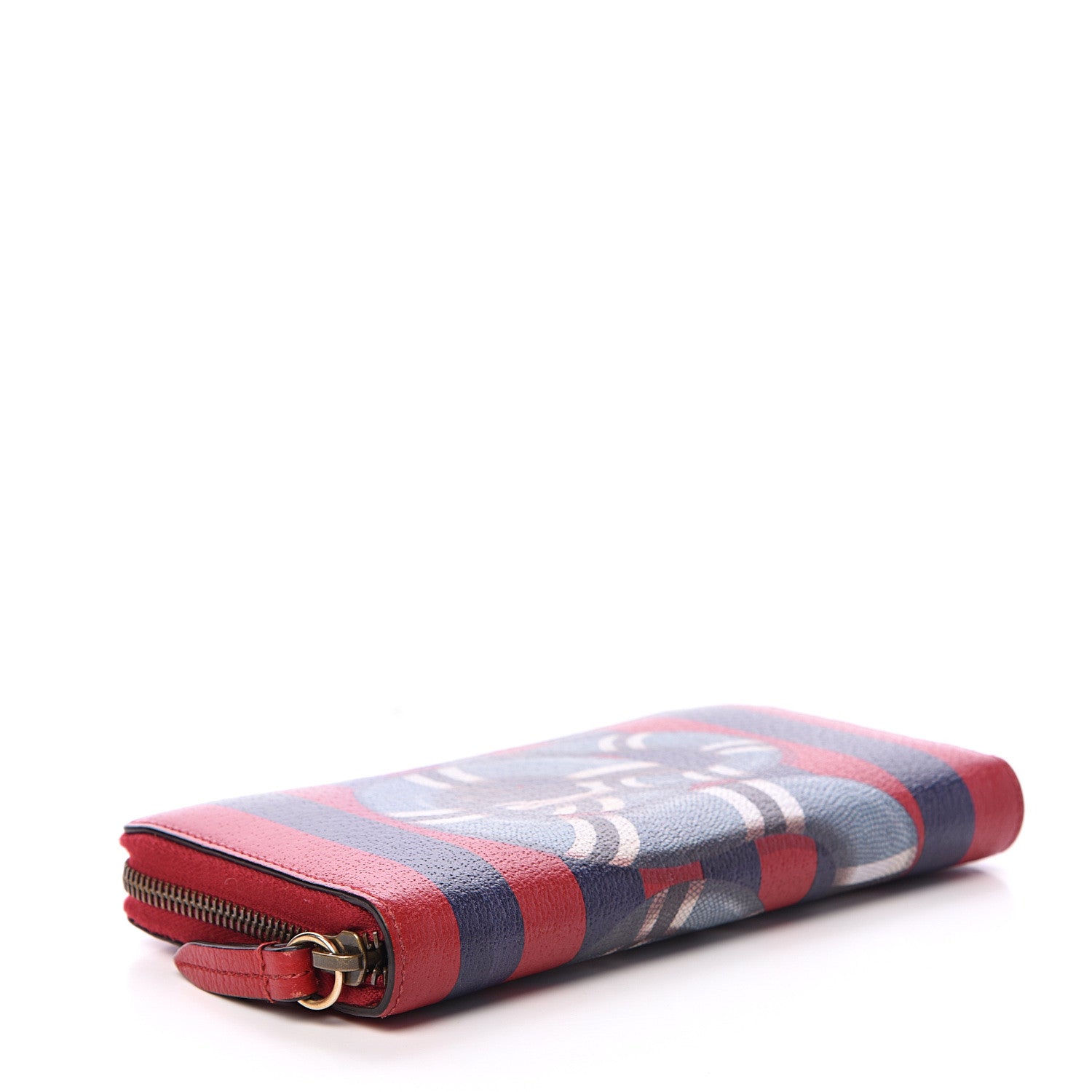 Gucci Calfskin Striped Kingsnake Zip Around Wallet Red 3 of 6