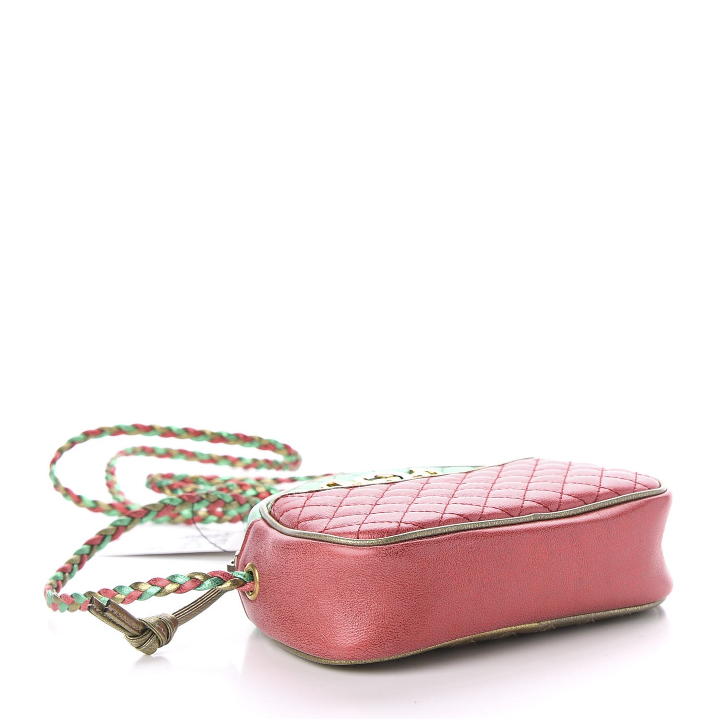 Laminated Nappa Trapuntata Mini Zumi Dome Shoulder Bag Rosso Jasmine Green Rame