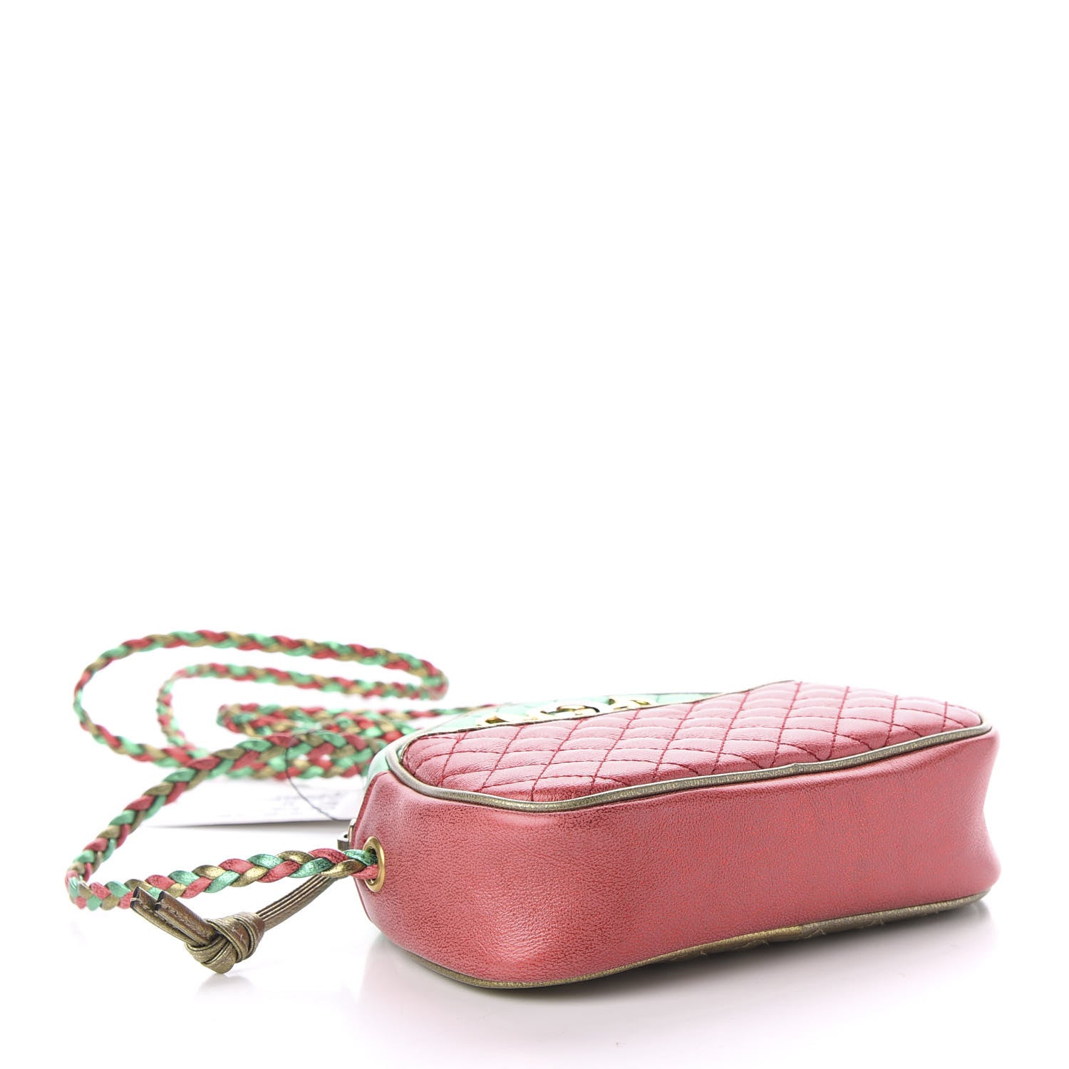 Gucci Laminated Nappa Trapuntata Mini Zumi Dome Shoulder Bag Rosso Jasmine Green Rame 4 of 10