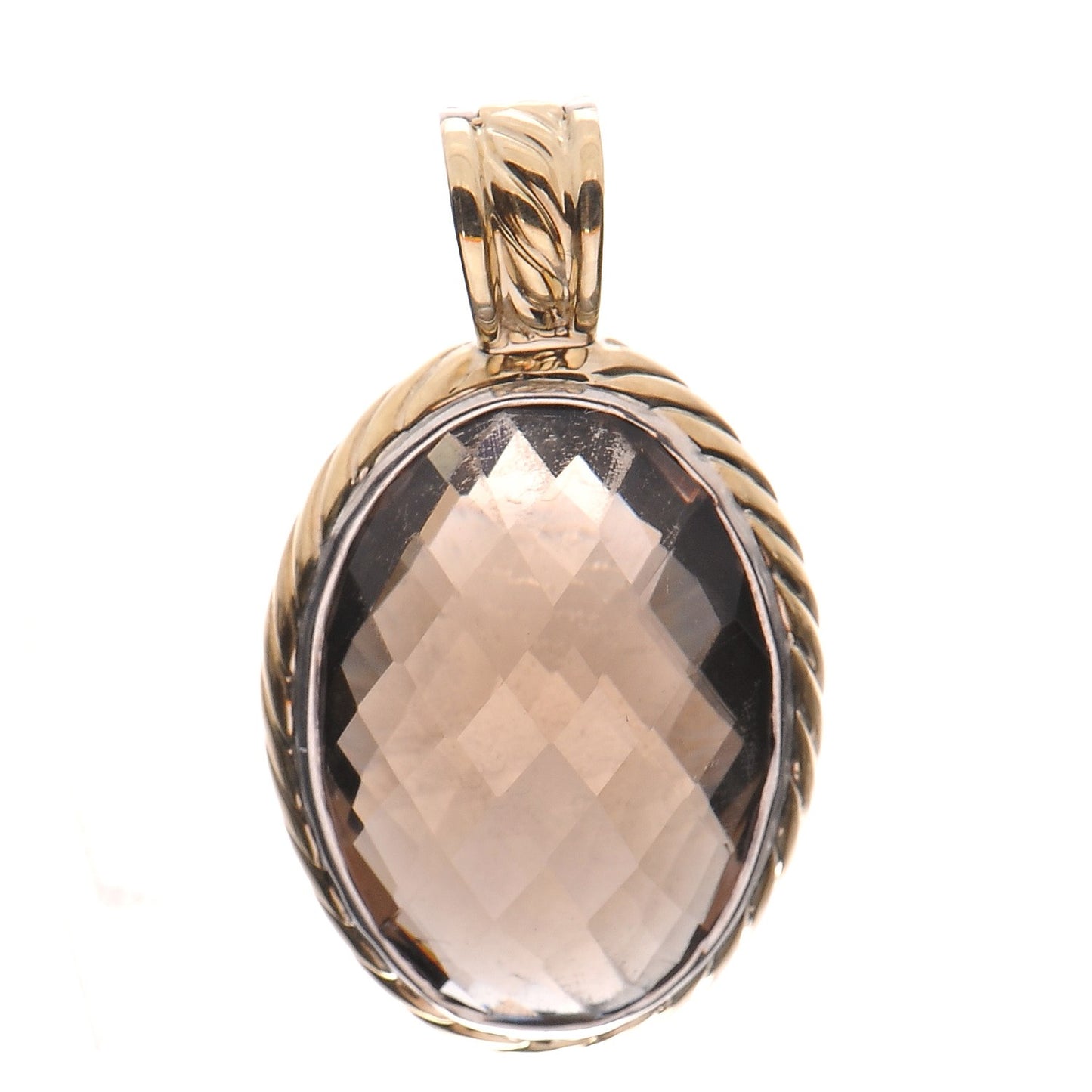 Sterling Silver 18K Yellow Gold Smoky Quartz 13mm Oval Enhancer Pendant
