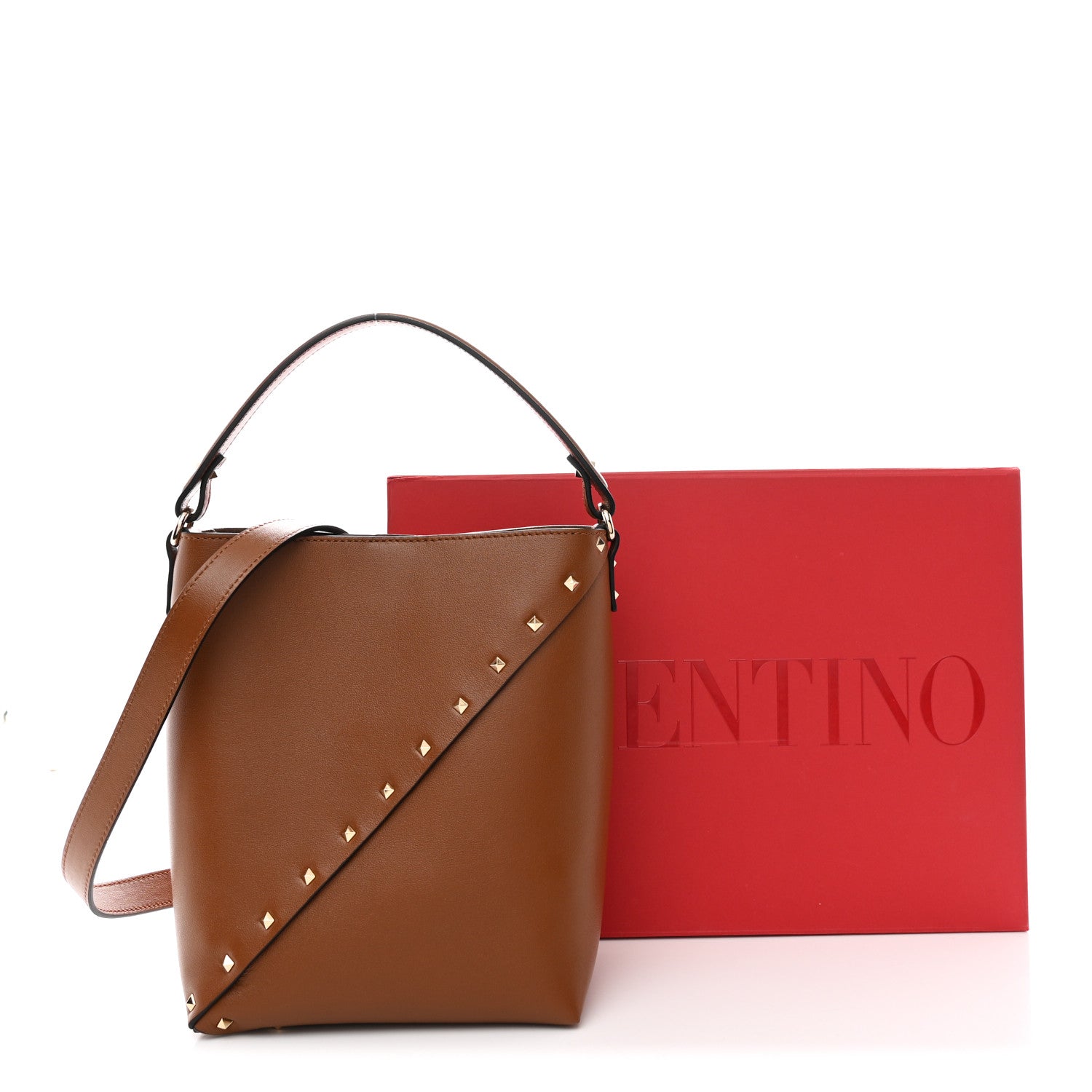 Valentino Garavani Calfskin Rockstud Wispy Bucket Bag Tobacco Valentino Garavani Calfskin Rockstud Wispy Bucket Bag Tobacco