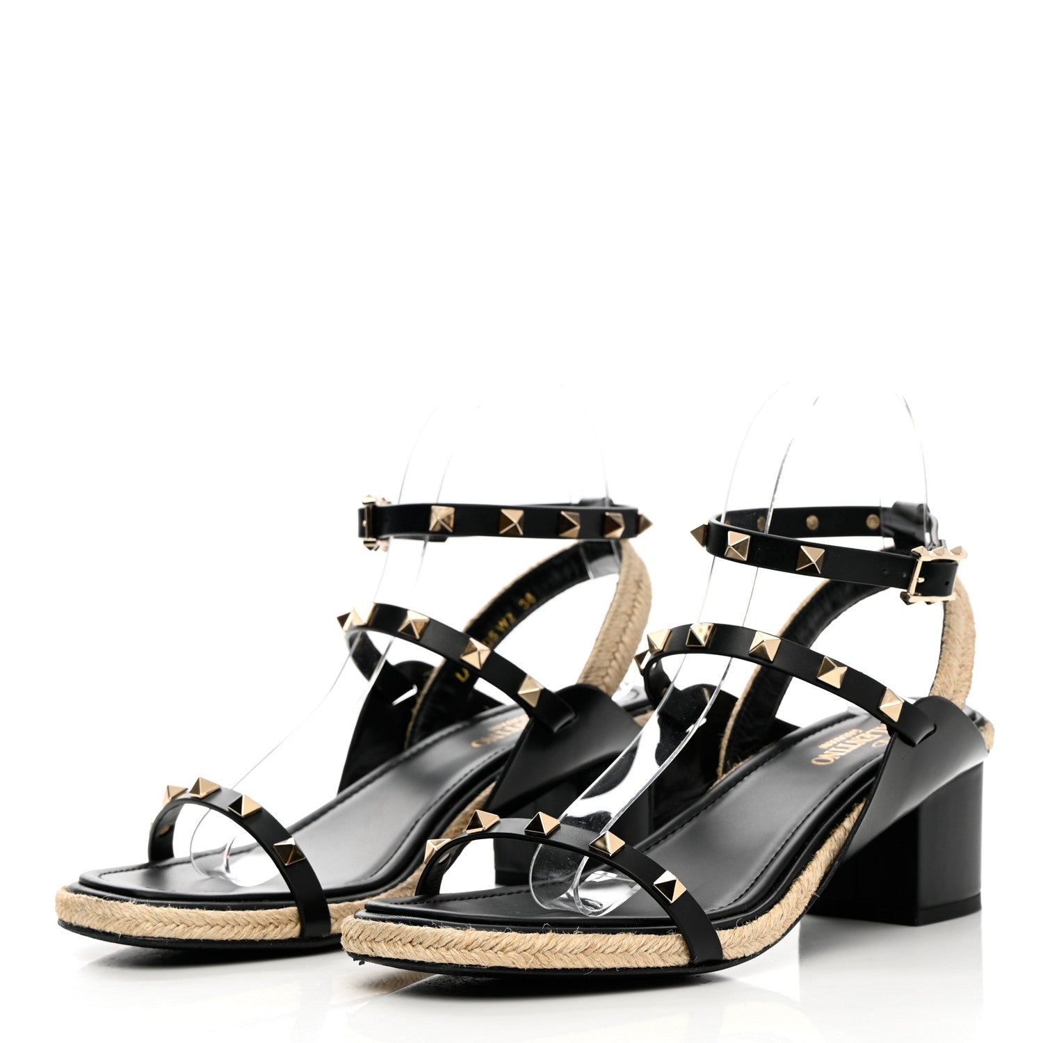 Valentino Garavani Calfskin Rockstud Ankle Strap Espadrille 10/60mm Sandals 38 Black 3 of 12
