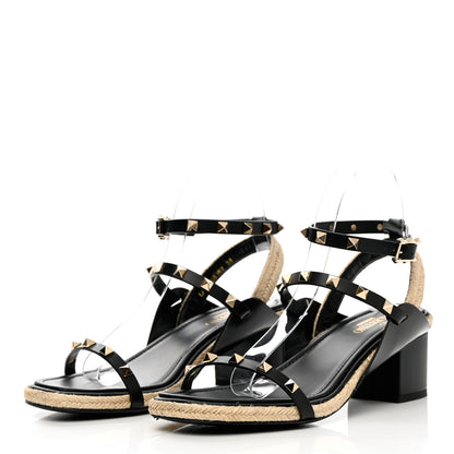 Valentino Garavani Calfskin Rockstud Ankle Strap Espadrille 10/60mm Sandals 38 Black 3 of 12