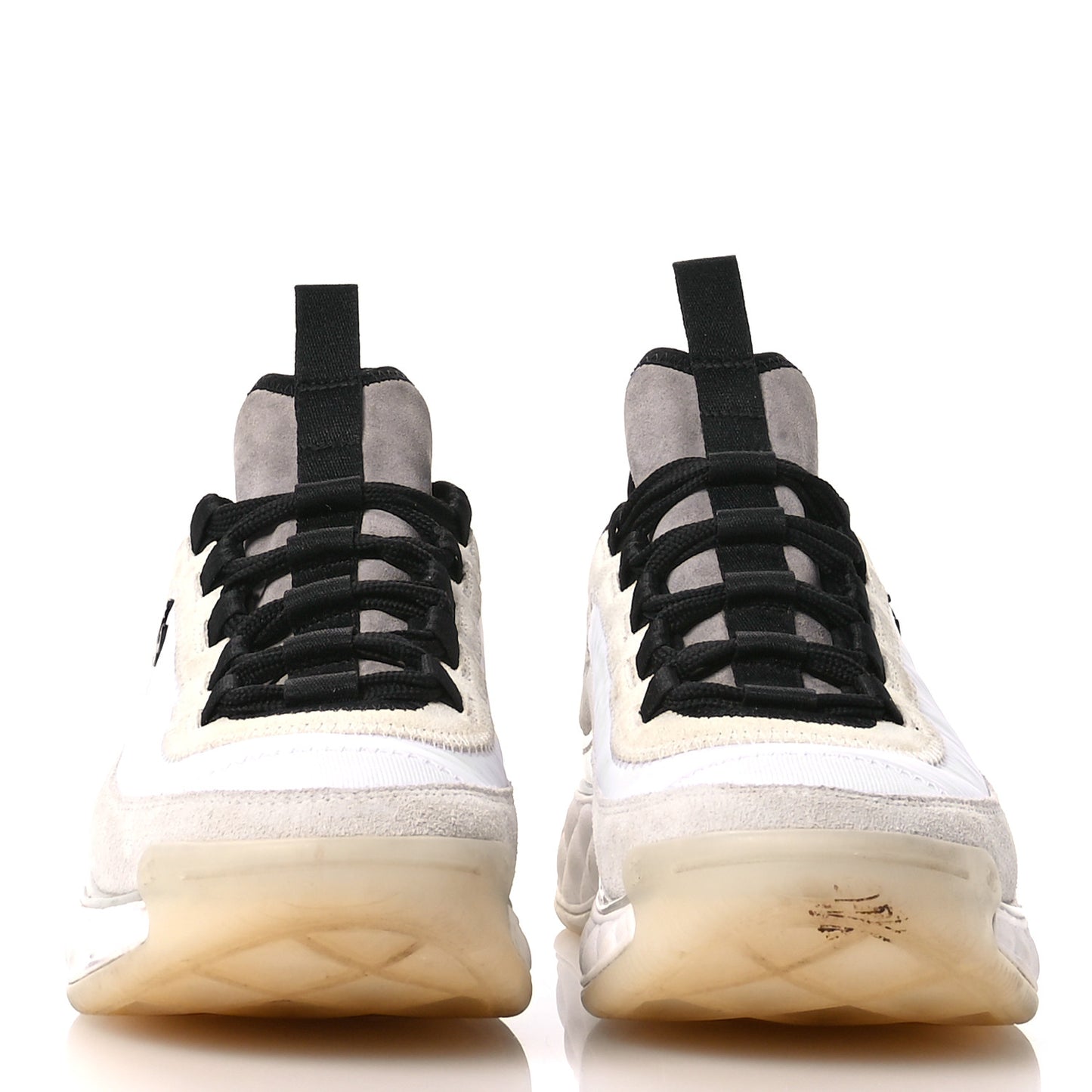 Velvet Calfskin Mixed Fibers CC Sneakers 38 White Gray Yellow