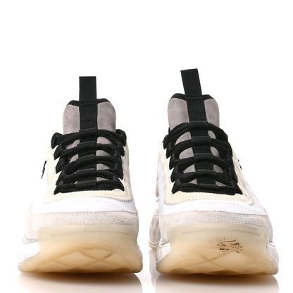 Chanel Velvet Calfskin Mixed Fibers CC Sneakers 38 White Gray Yellow 3 of 8