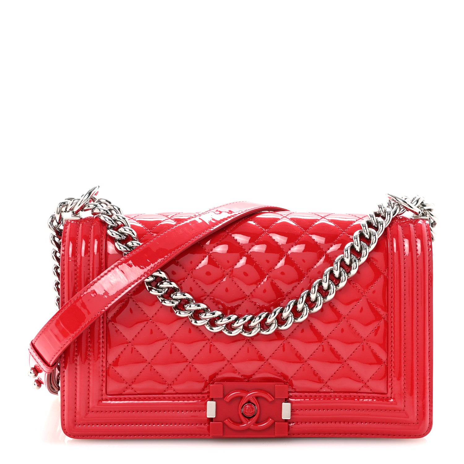 Chanel Patent Calfskin Quilted Medium Plexiglass Boy Flap Red 1 of 11