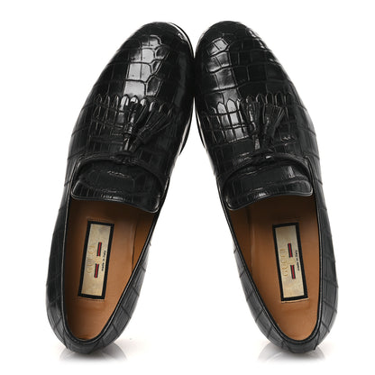 Gucci Crocodile Niloticus Mens Tassel Loafers 8 Black 2 of 13