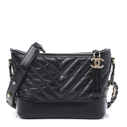 Chanel Aged Calfskin Chevron Quilted Small Gabrielle Hobo Black 1 of 17