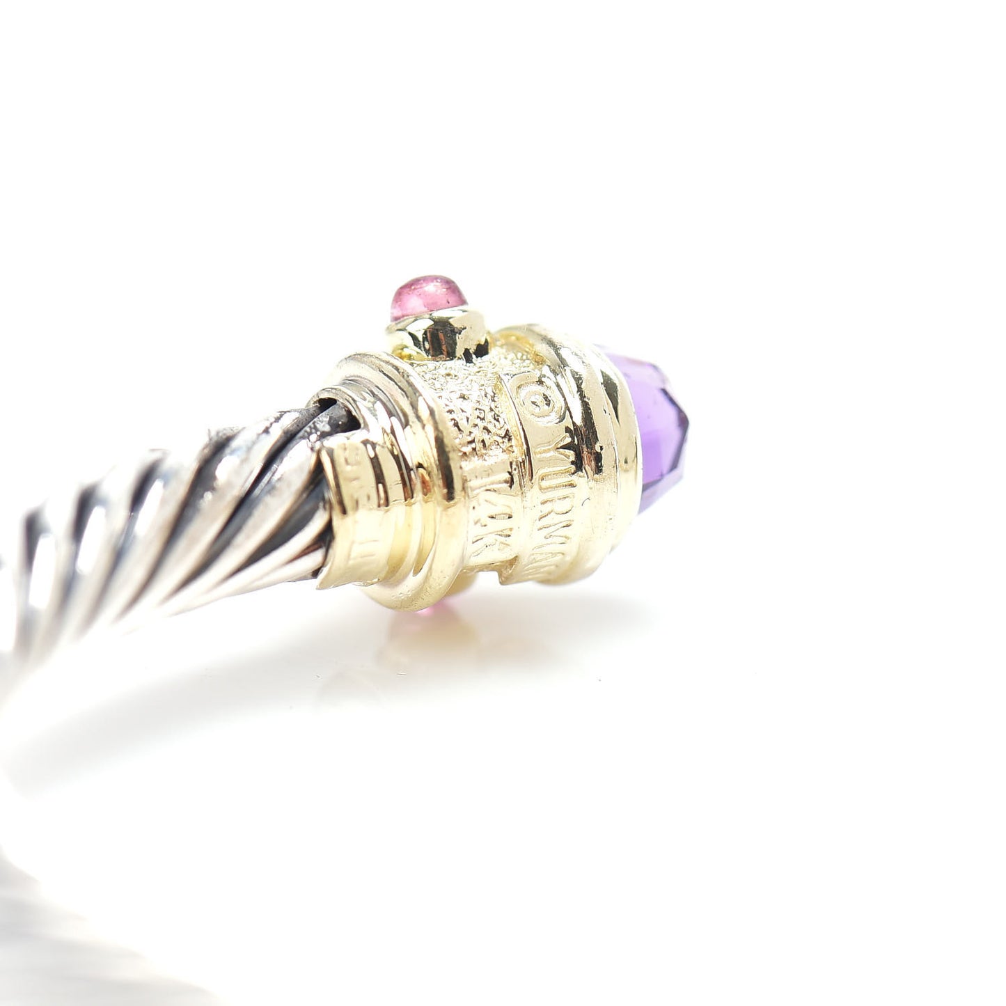Sterling Silver 14K Yellow Gold Amethyst Pink Tourmaline 5mm Cable Renaissance Bracelet