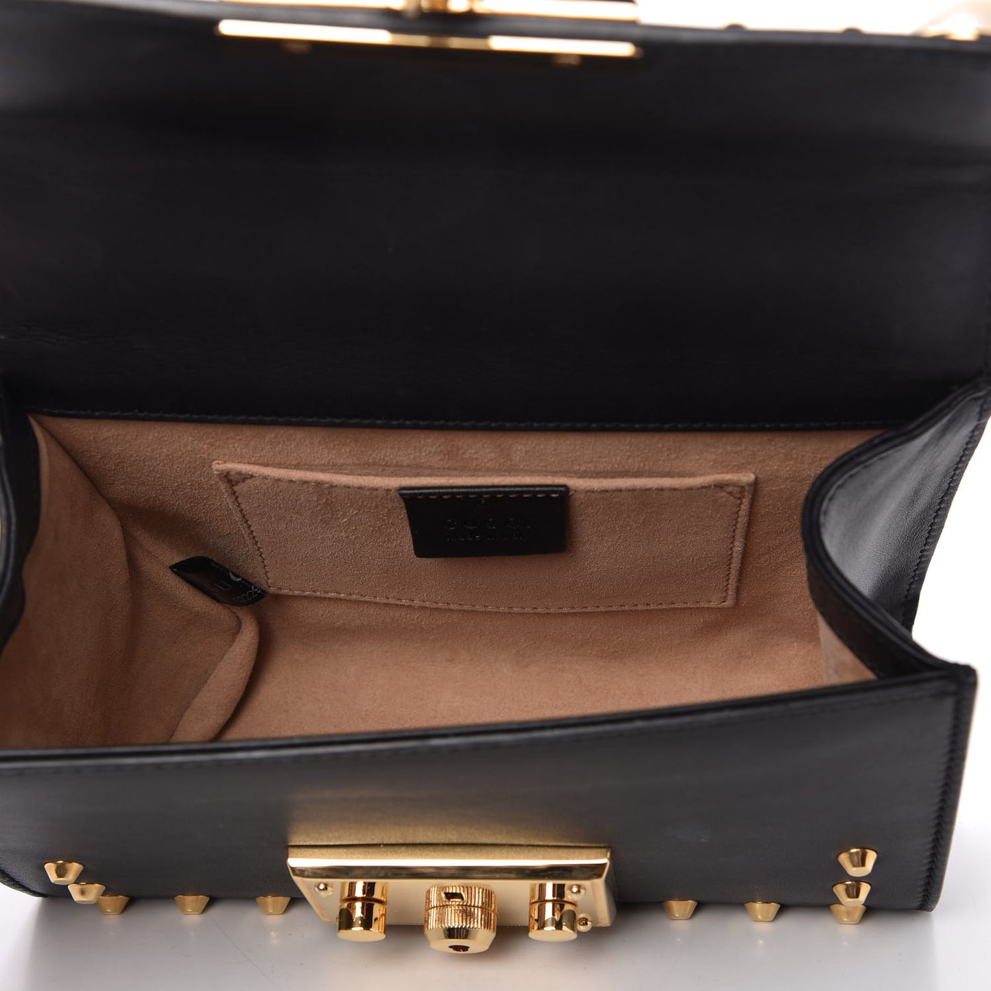 Calfskin Studded Small Padlock Shoulder Bag Black