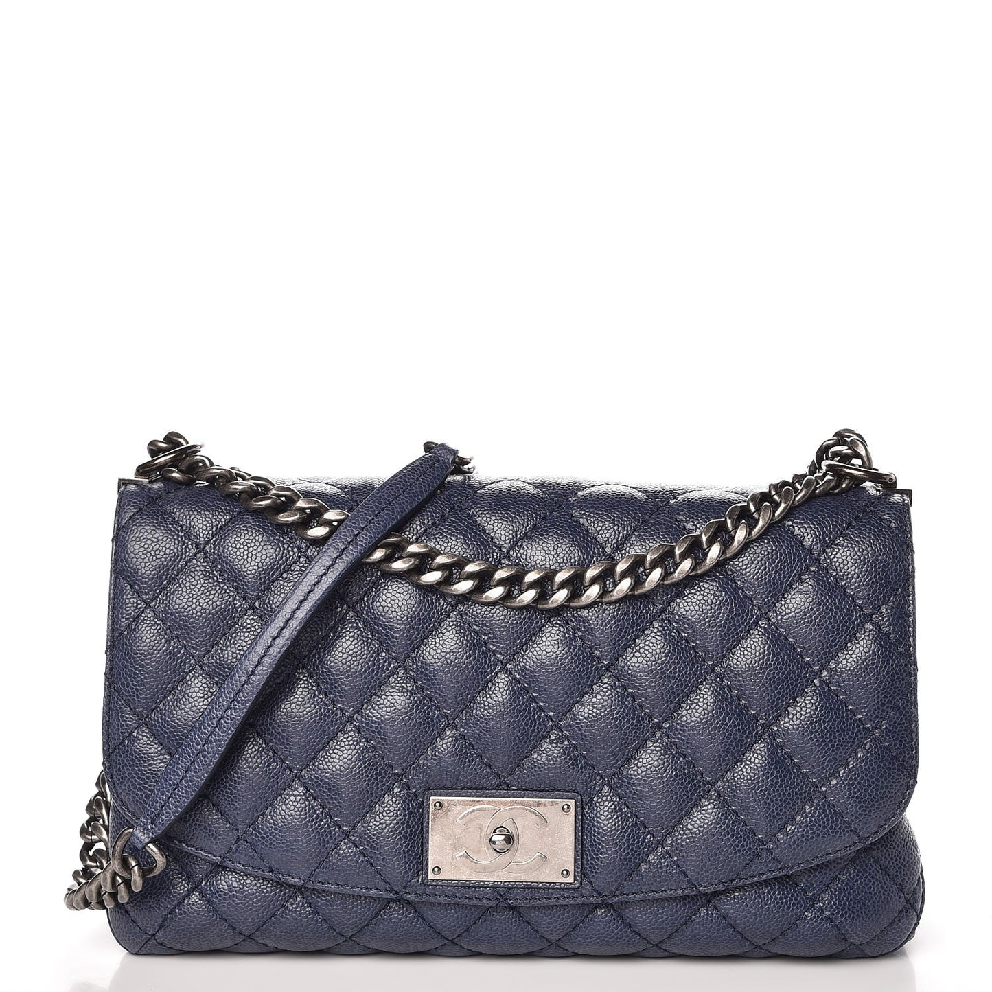 Caviar Quilted Flap Navy Blue