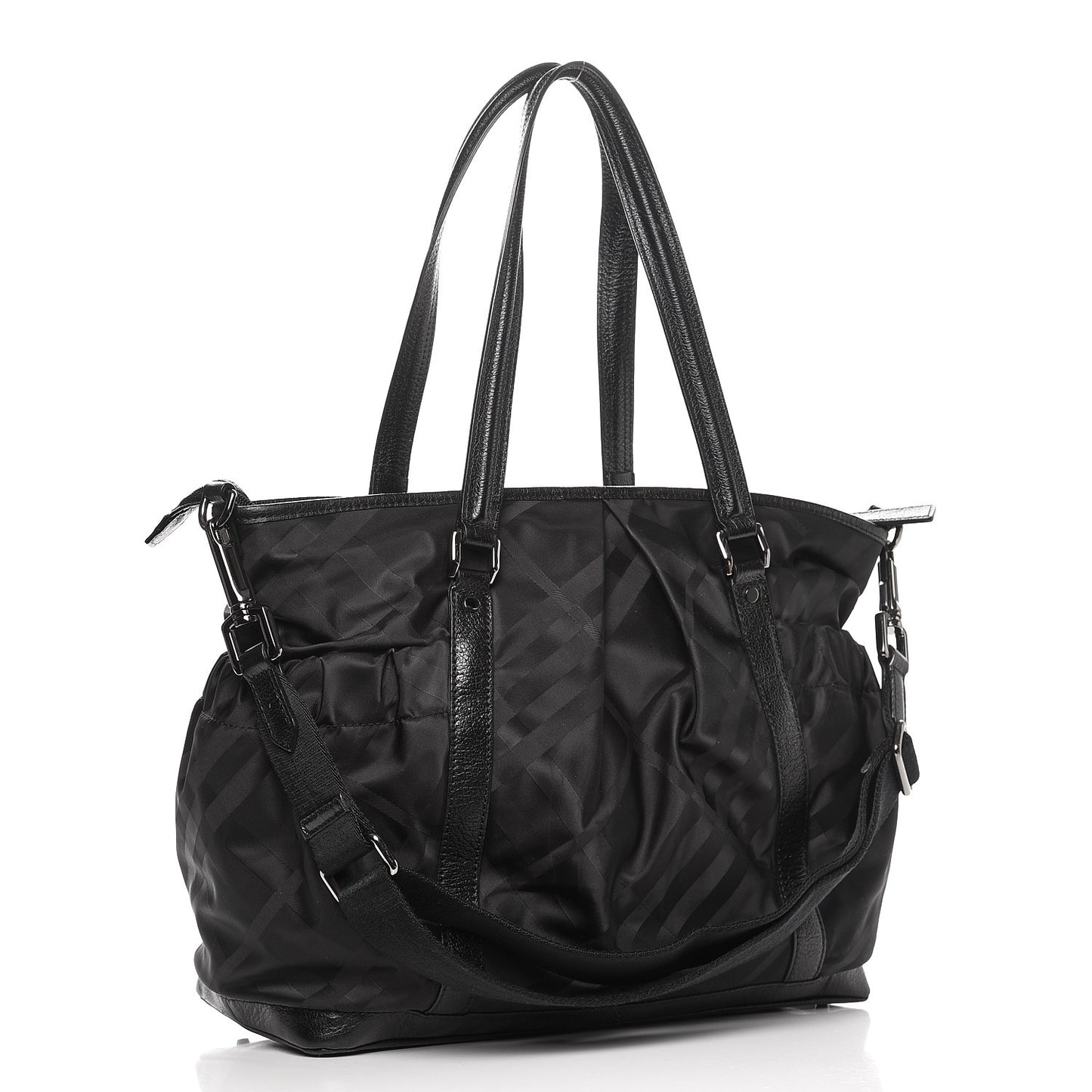 Nylon Tonal Check Diaper Bag Black