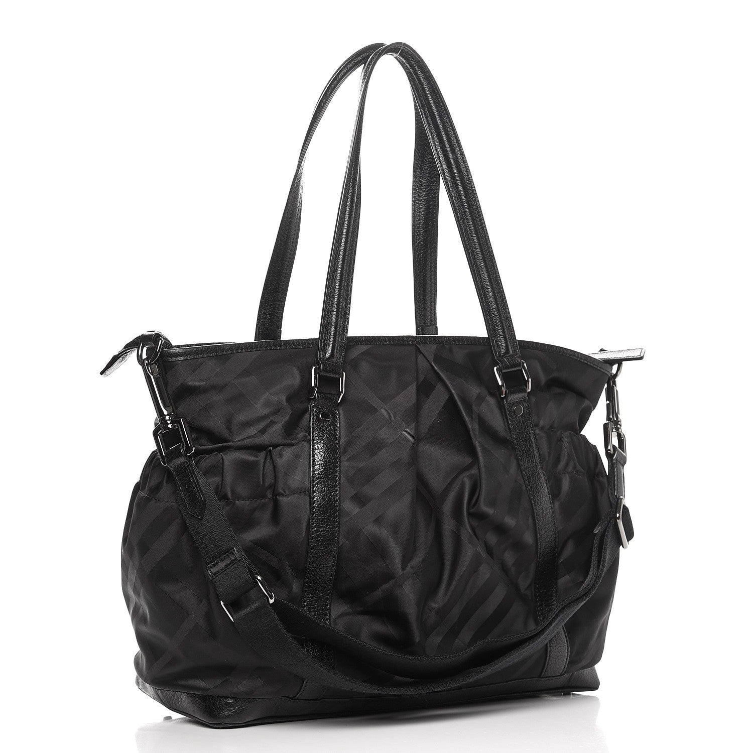Burberry Nylon Tonal Check Diaper Bag Black 4 of 10