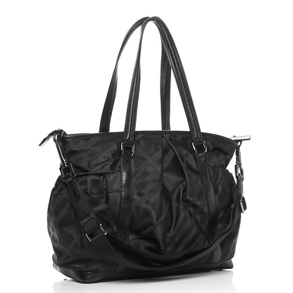 Burberry Nylon Tonal Check Diaper Bag Black 4 of 10