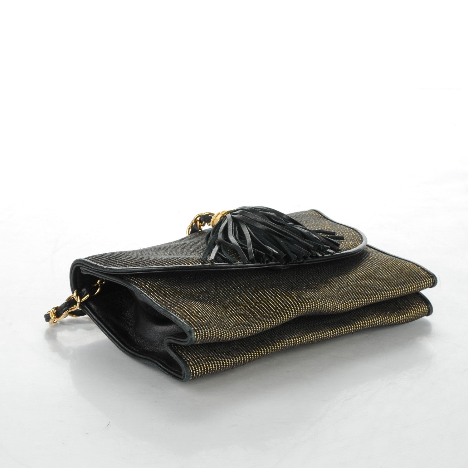 Chanel Tassel Clutch With Chain Black Gold 4 of 7