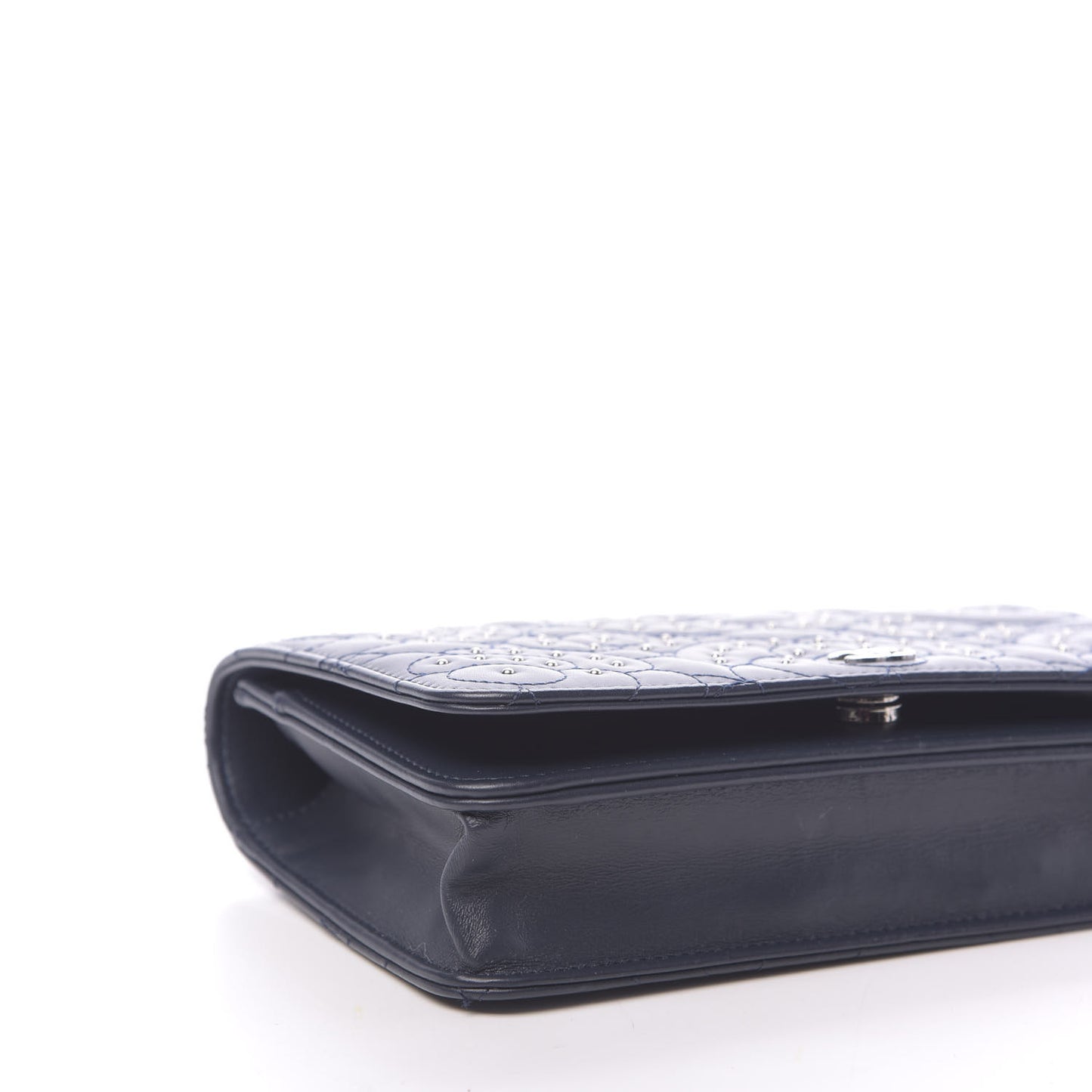 Lambskin Camellia Studded Wallet on Chain WOC Navy
