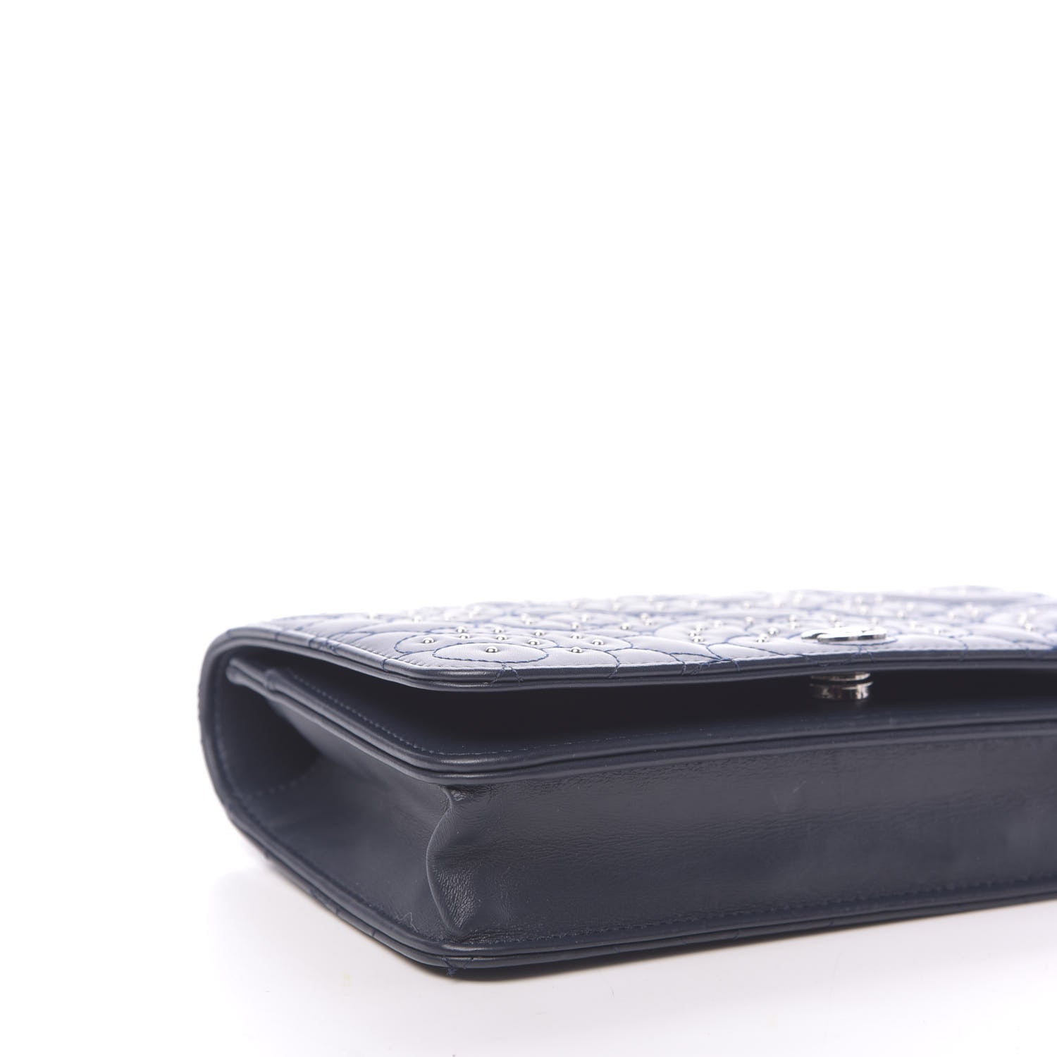 Chanel Lambskin Camellia Studded Wallet on Chain WOC Navy 9 of 12