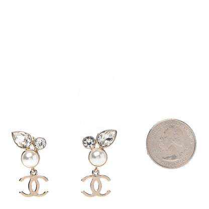 Chanel Pearl Crystal CC Drop Earrings Gold 2 of 4