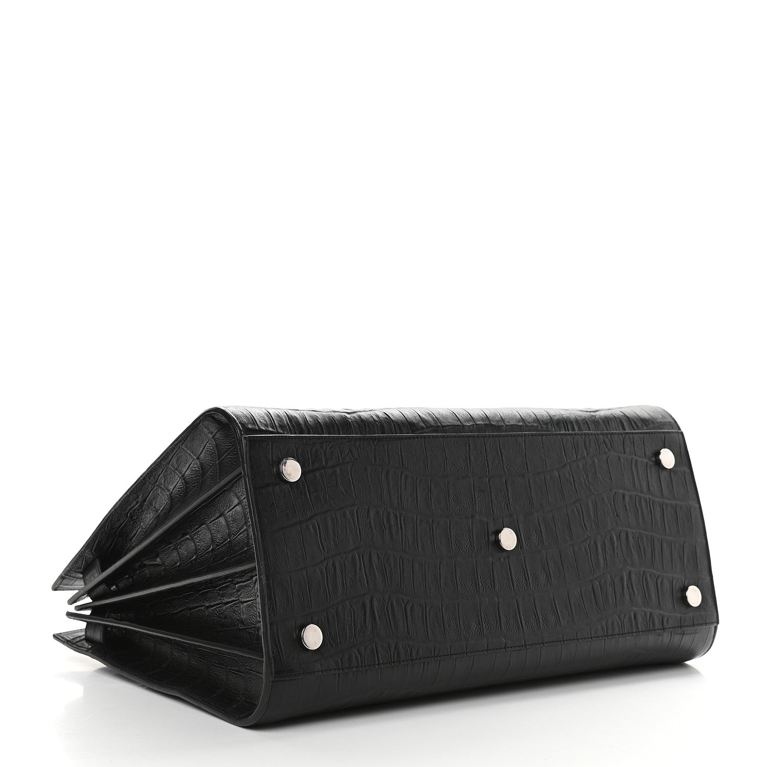 Saint Laurent Calfskin Crocodile Embossed Large Sac De Jour Carryall Black 4 of 9