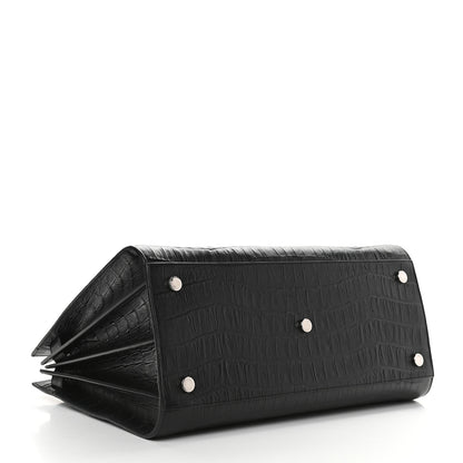 Saint Laurent Calfskin Crocodile Embossed Large Sac De Jour Carryall Black 4 of 9