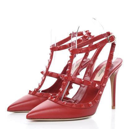 Valentino Garavani Calfskin Lacquered Monochrome Rockstud Ankle Strap 100mm Pumps 38 Rosso Valentino 3 of 9