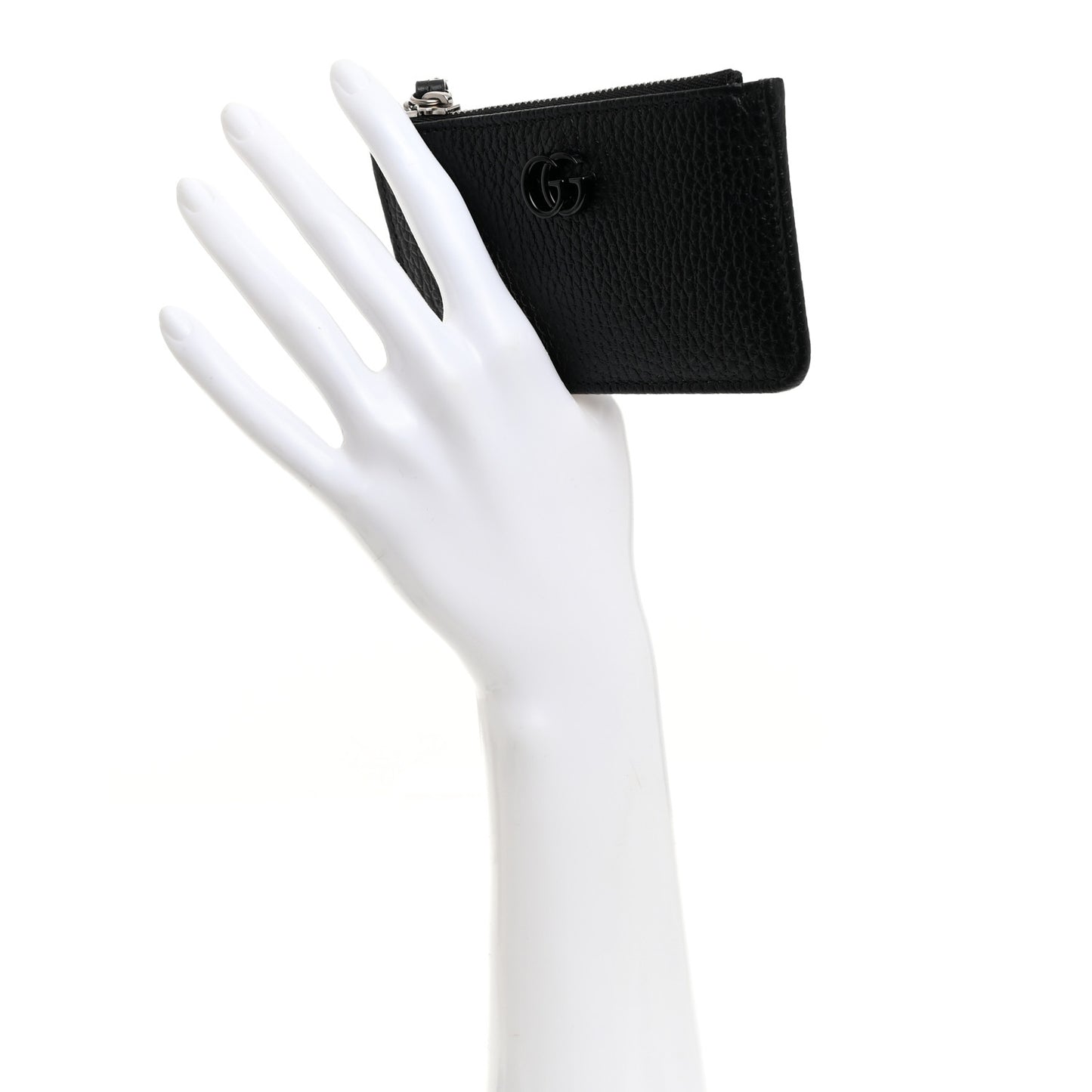 Dollar Calfskin Enamel Monochrome GG Marmont Key Case Card Holder Black