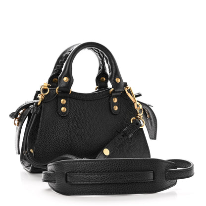Balenciaga Grained Calfskin Neo Classic Gold Hardware Nano City Crossbody Black 3 of 10