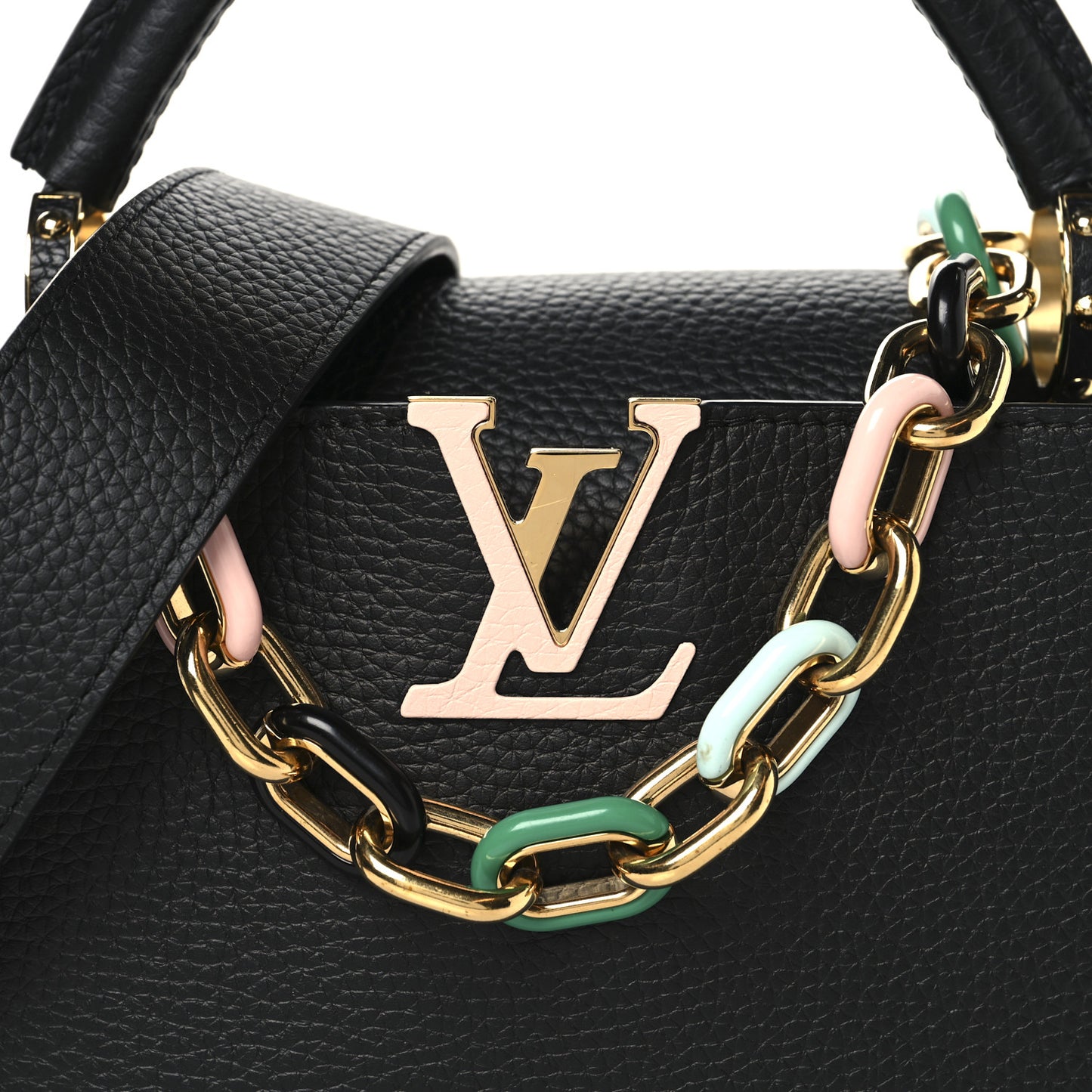 Taurillon Enamel Chain Capucines BB Black Multicolor