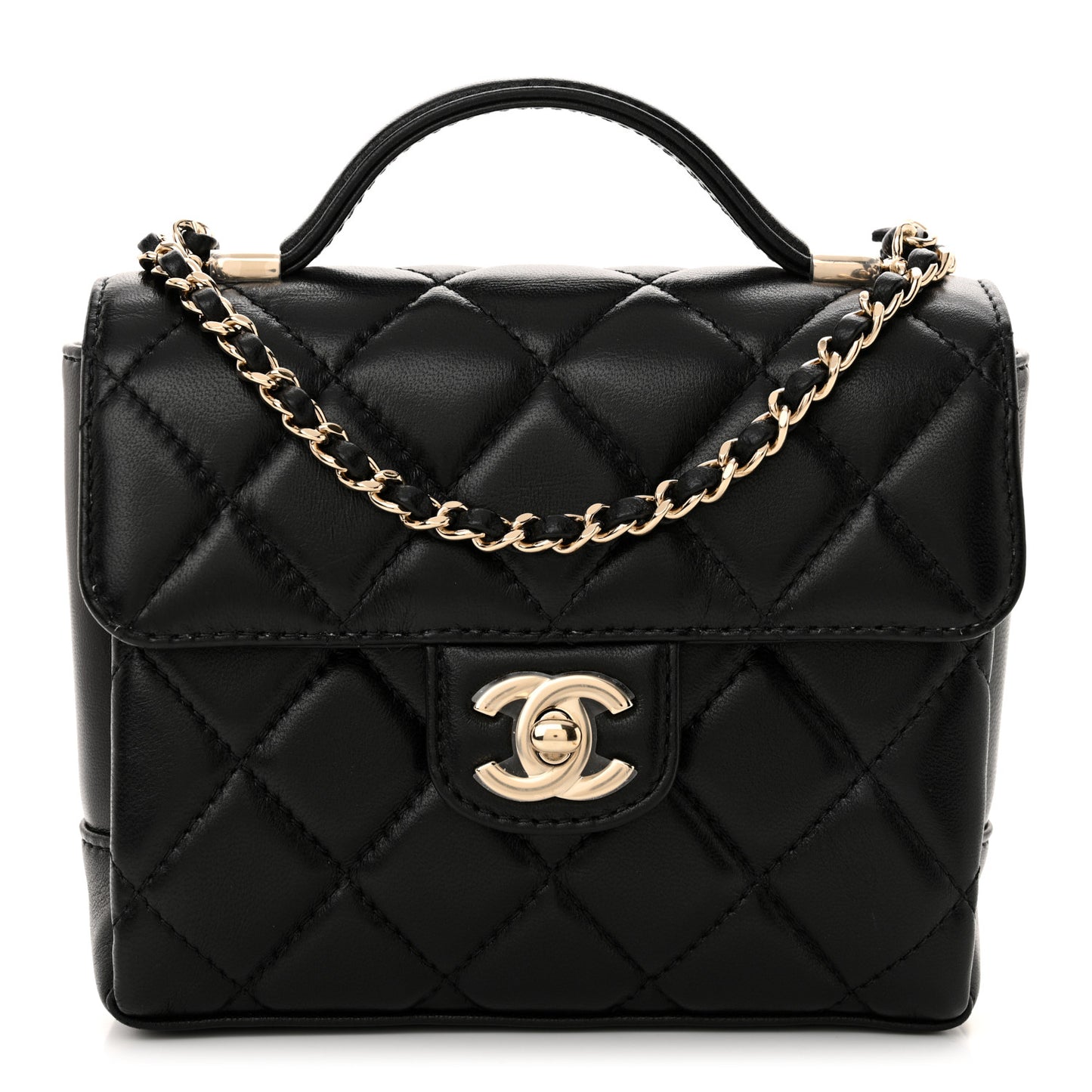 Lambskin Quilted Mini Top Handle Square Flap Black