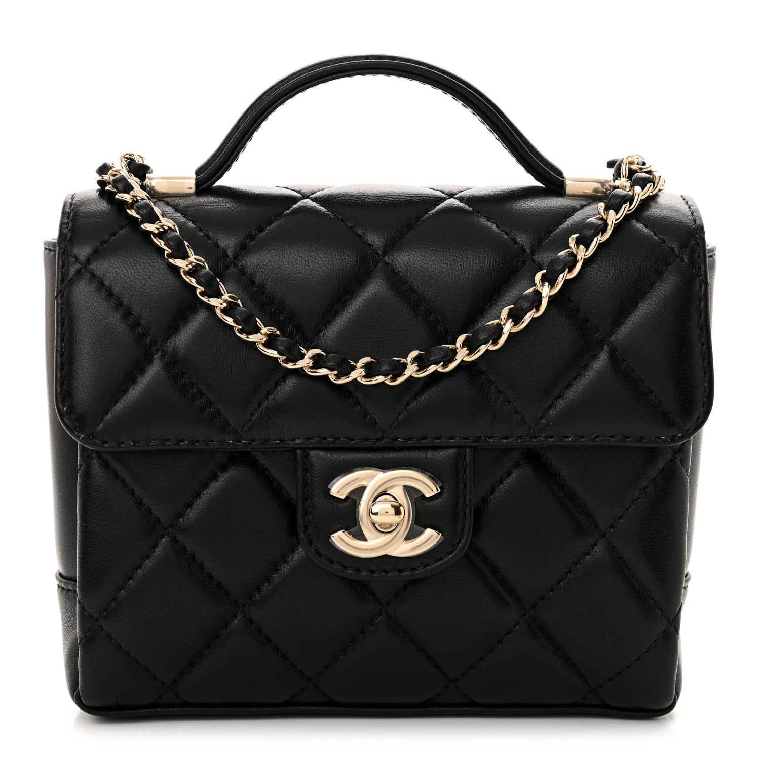 Chanel Lambskin Quilted Mini Top Handle Square Flap Black 1 of 11