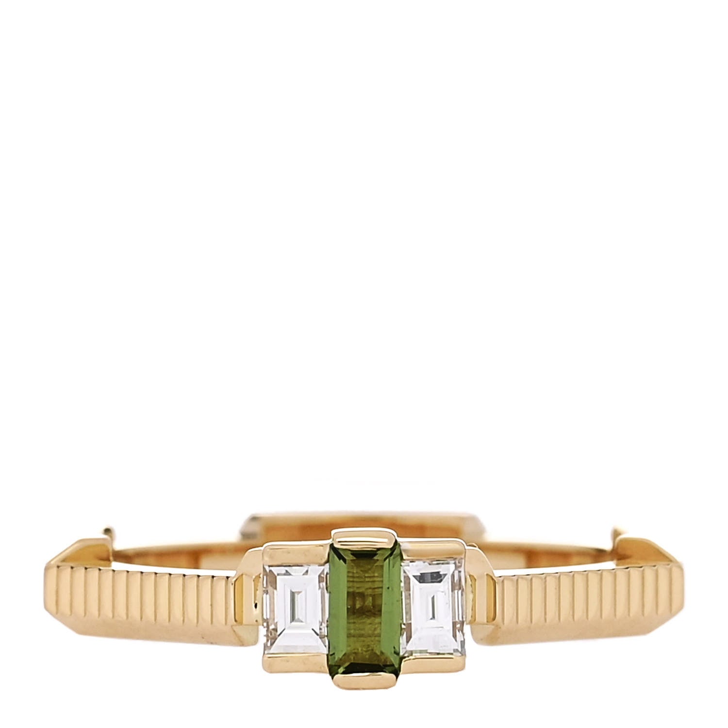 Gucci 18K Yellow Gold Diamond Green Tourmaline Link to Love Ring 50 5.5 1 of 7