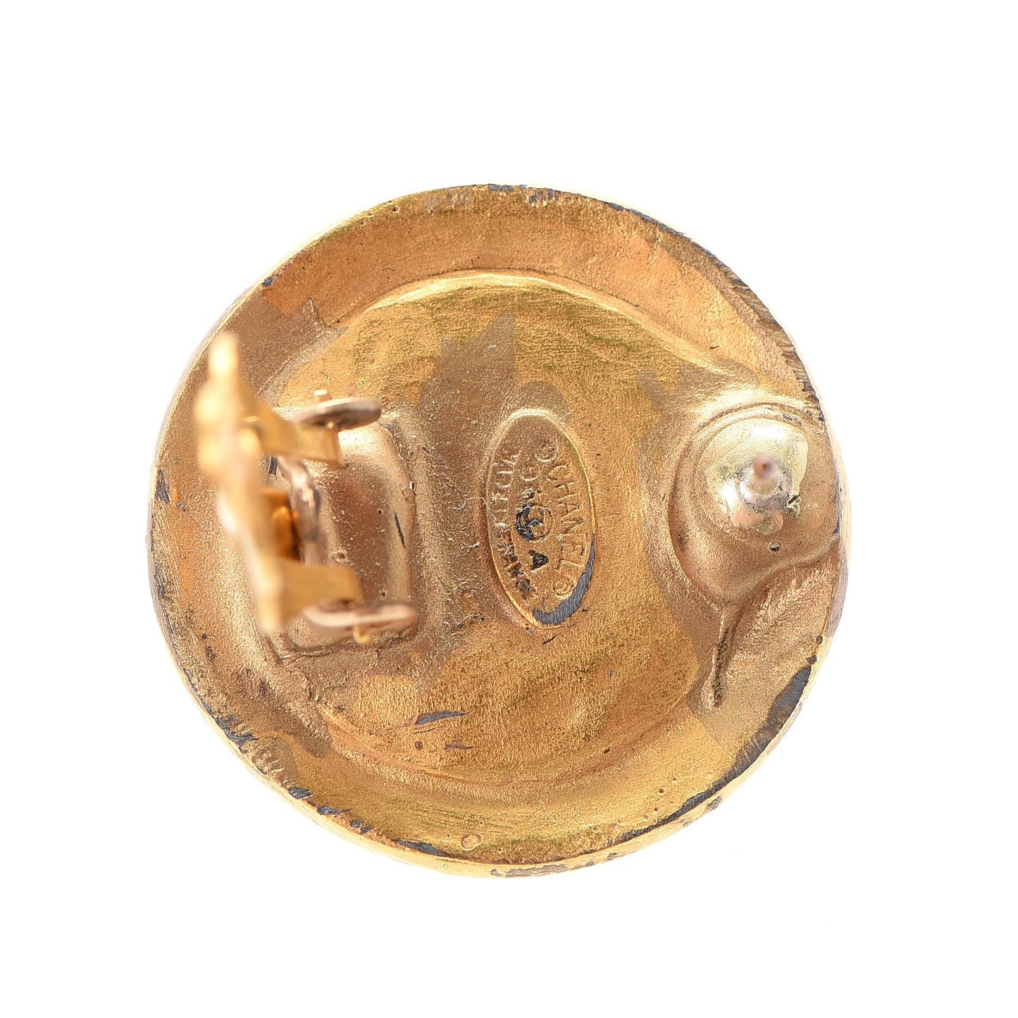 Pearl CC Round Earrings Gold