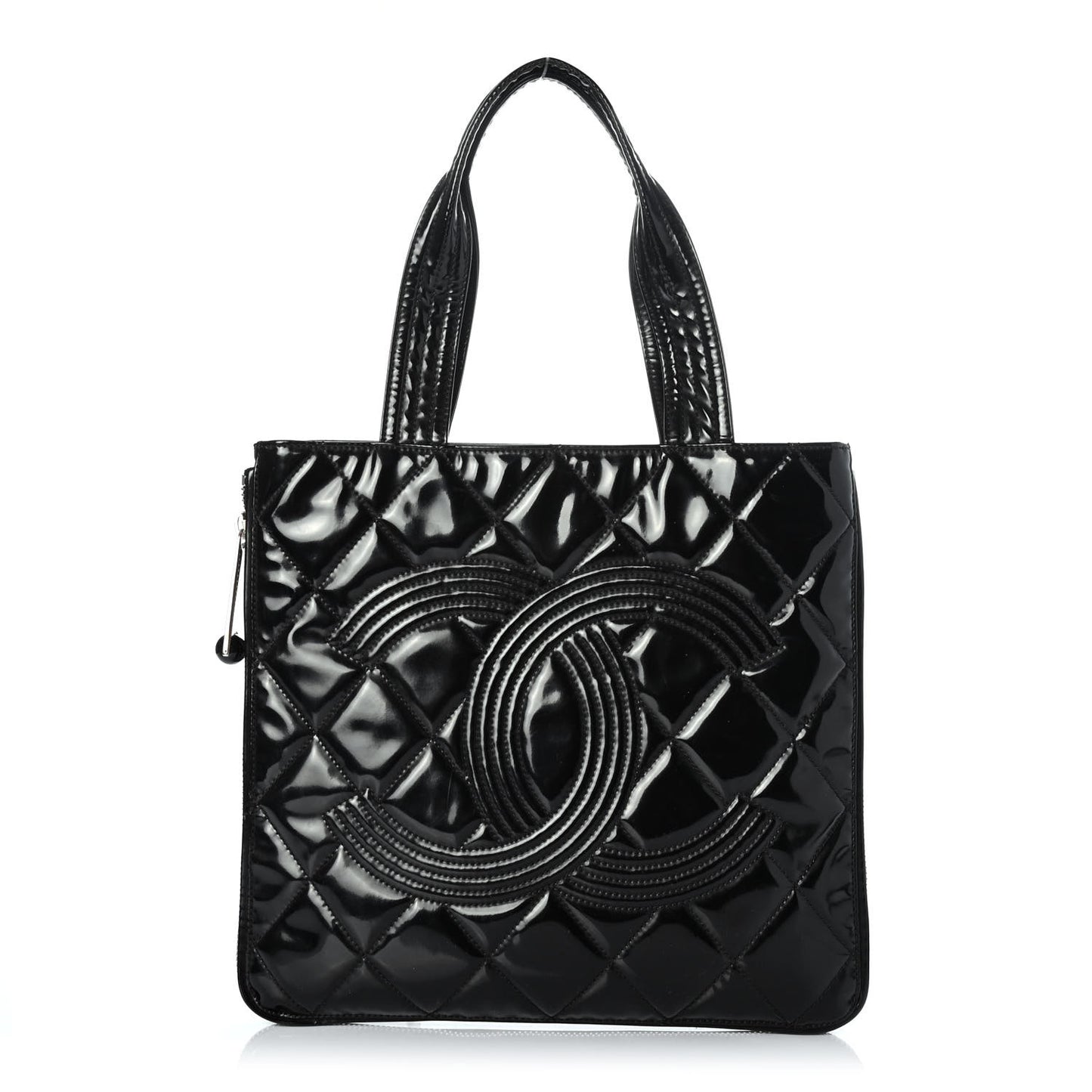 Patent Quilted Expandable CC Shopping Tote Black