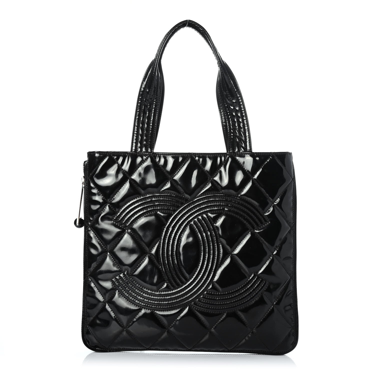 Chanel Patent Quilted Expandable CC Shopping Tote Black 1 of 4