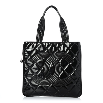 Chanel Patent Quilted Expandable CC Shopping Tote Black 1 of 4