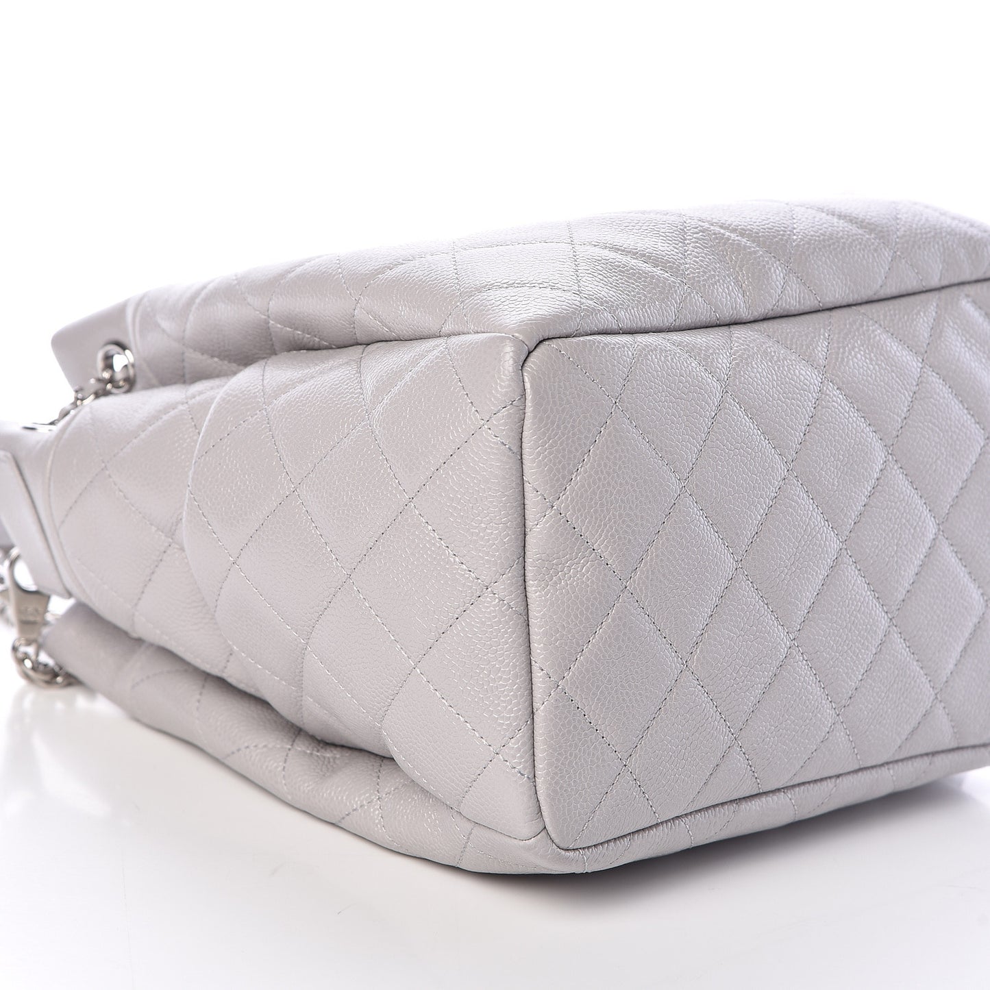 Grained Calfskin Quilted Medium CC Chain Bucket Drawstring Bag Light Grey